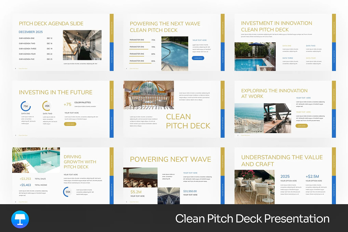 Clean Pitch Deck Keynote Templates, a Presentation Template by Fit-tee (Photo 1 of 4)