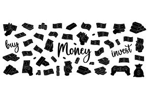 Black money set. Flying cash, green, a Finance Illustration by GraphiShop