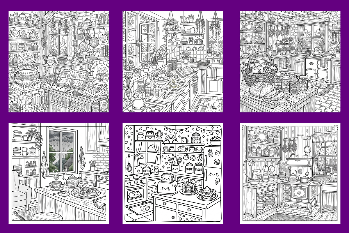 Cozy Kitchen Coloring Pages, a Decorative Illustration by BerryPieArt (Photo 3 of 3)