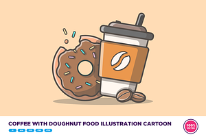 Coffee With Doughnut Food Cartoon