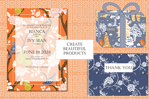 Chinoiserie Patterns Orange Vector