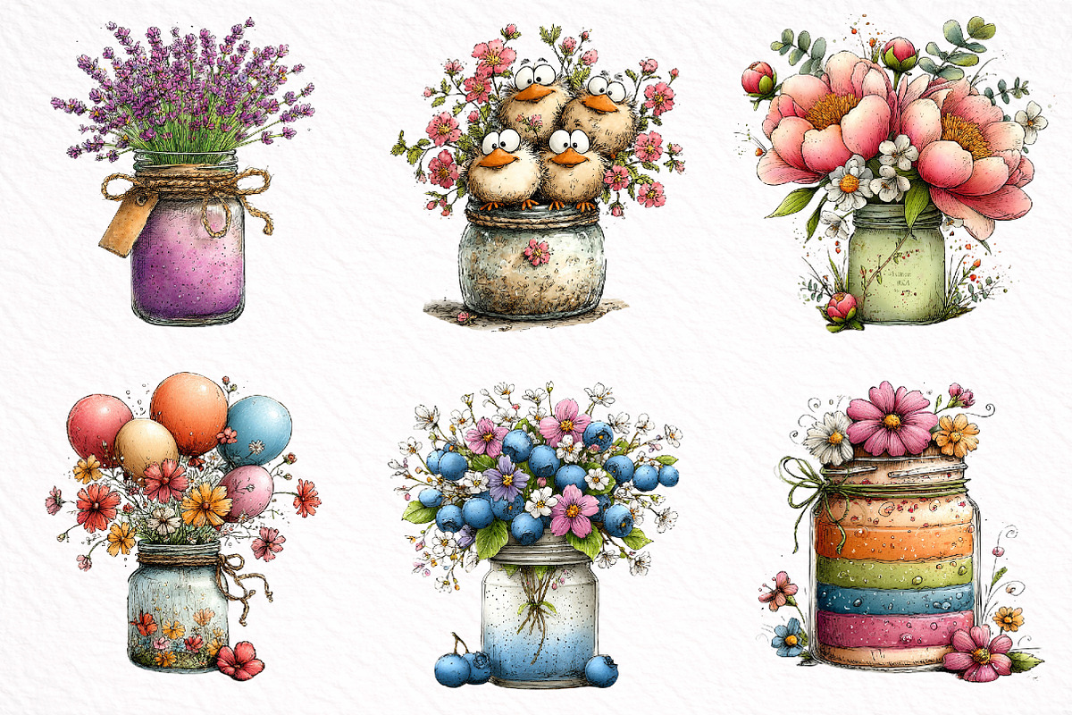 Watercolor Spring Mason Jar Clipart, an Illustration by DreamArtGraphic (Photo 5 of 8)