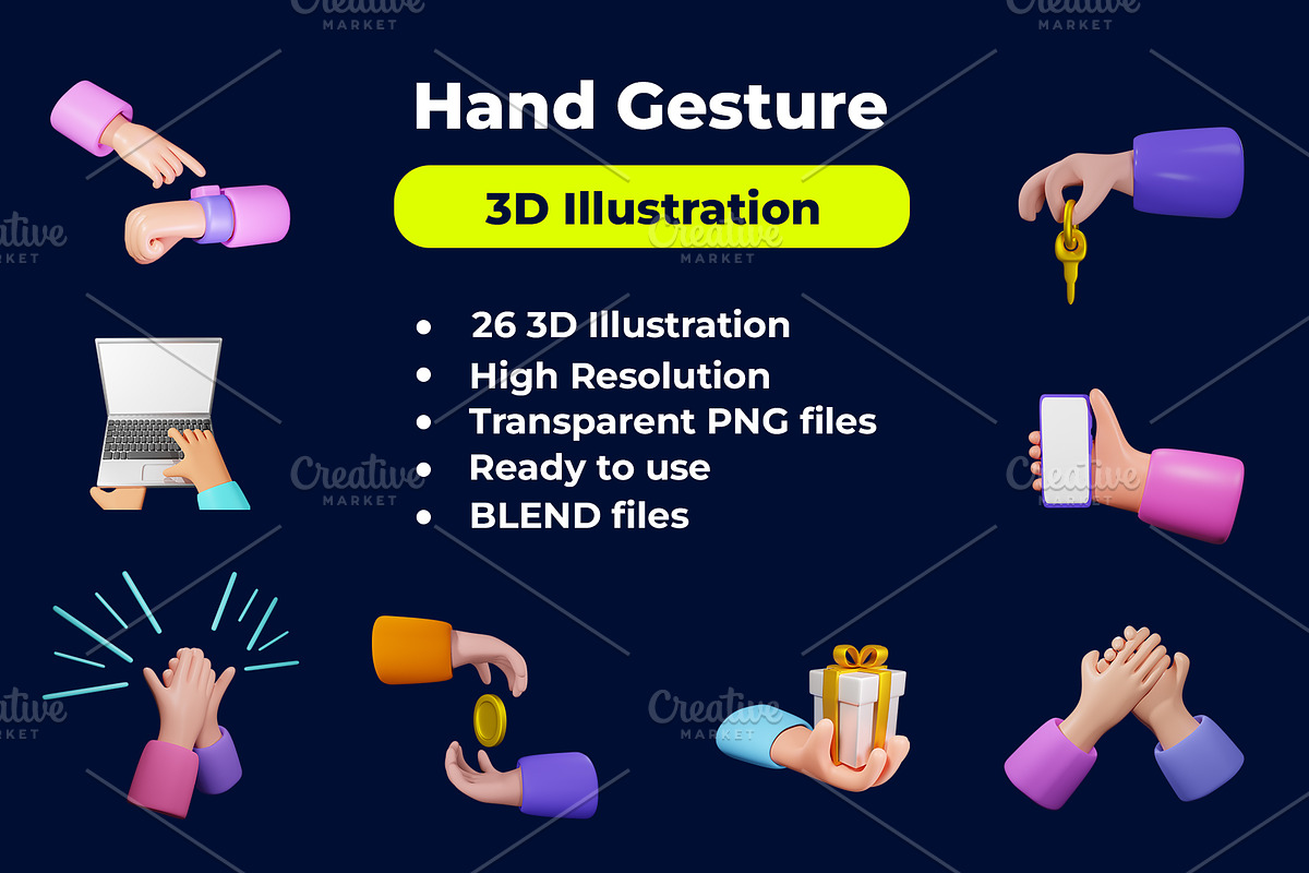 Hand gesture 3d illustration, a 3D by Kurniawan98 (Photo 1 of 7)