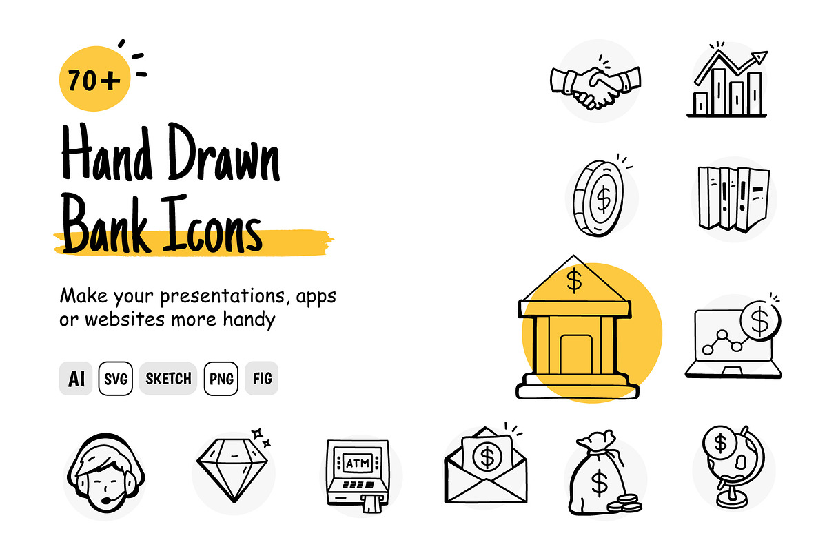 Hand Drawn Bank Icons, an Outline Icon by Brickclay (Photo 1 of 8)
