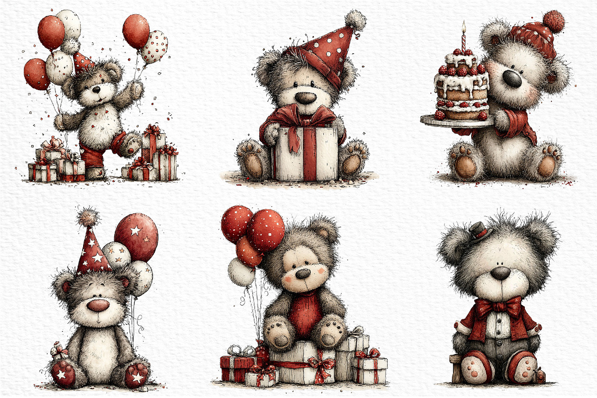 Whimsical Birthday Teddy Bear Clipar, an Illustration by Craft Nest (Photo 5 of 11)