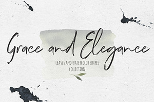 Leaves and watercolor shapes