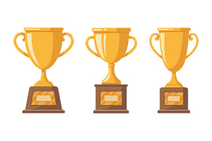 Three golden trophy trophies, an Object Illustration by Saba Vector
