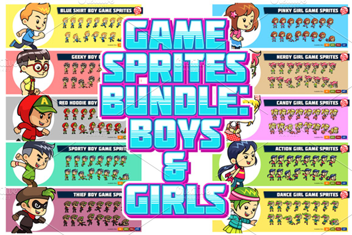 10 Game Sprites Bundle Boys & Girls, an Illustration by mikailain (Photo 1 of 2)