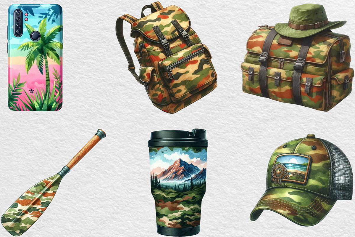 Watercolor Camouflage Summer Clipart, an Illustration by Black Bird Studio (Photo 4 of 7)