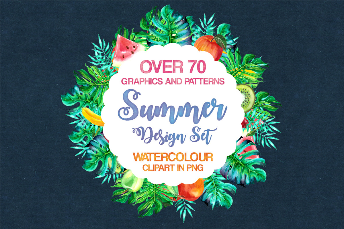 Watercolor Summer Design Set, an Illustration by Free-PSD-Templates (Photo 1 of 7)
