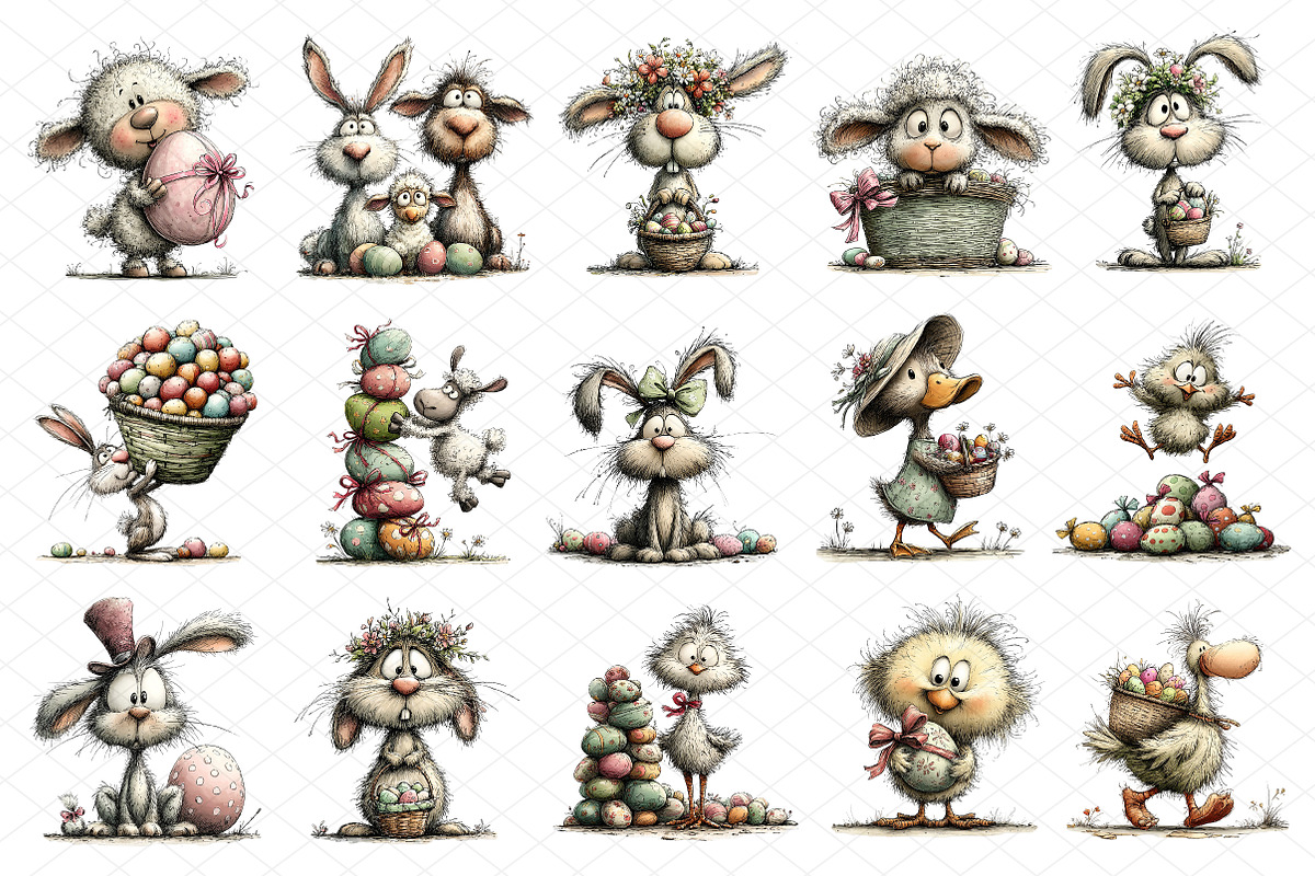 Whimsical Easter Animals Clipart, an Illustration by cherrydesign (Photo 3 of 4)
