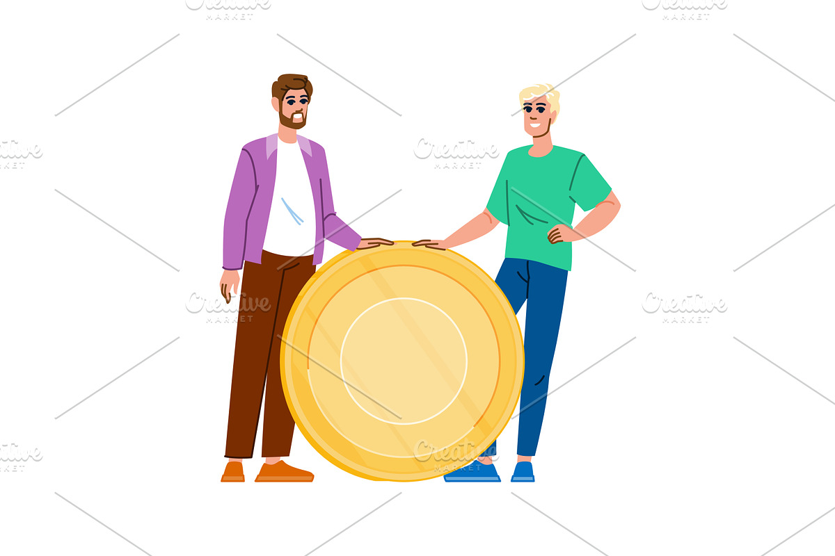 Two businessmen holding huge gold, a Finance Illustration by pikepicture