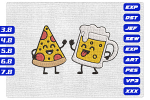 Pizza & Beer Machine Embroidery File, an Illustration by Purpose Ekbal