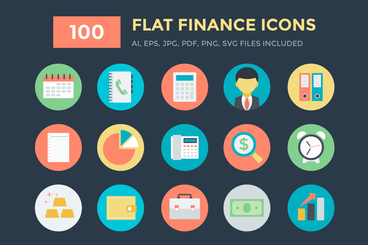 100 Flat Finance Vector Icons, a Duotone Icon by Vectors Market (Photo 1 of 3)