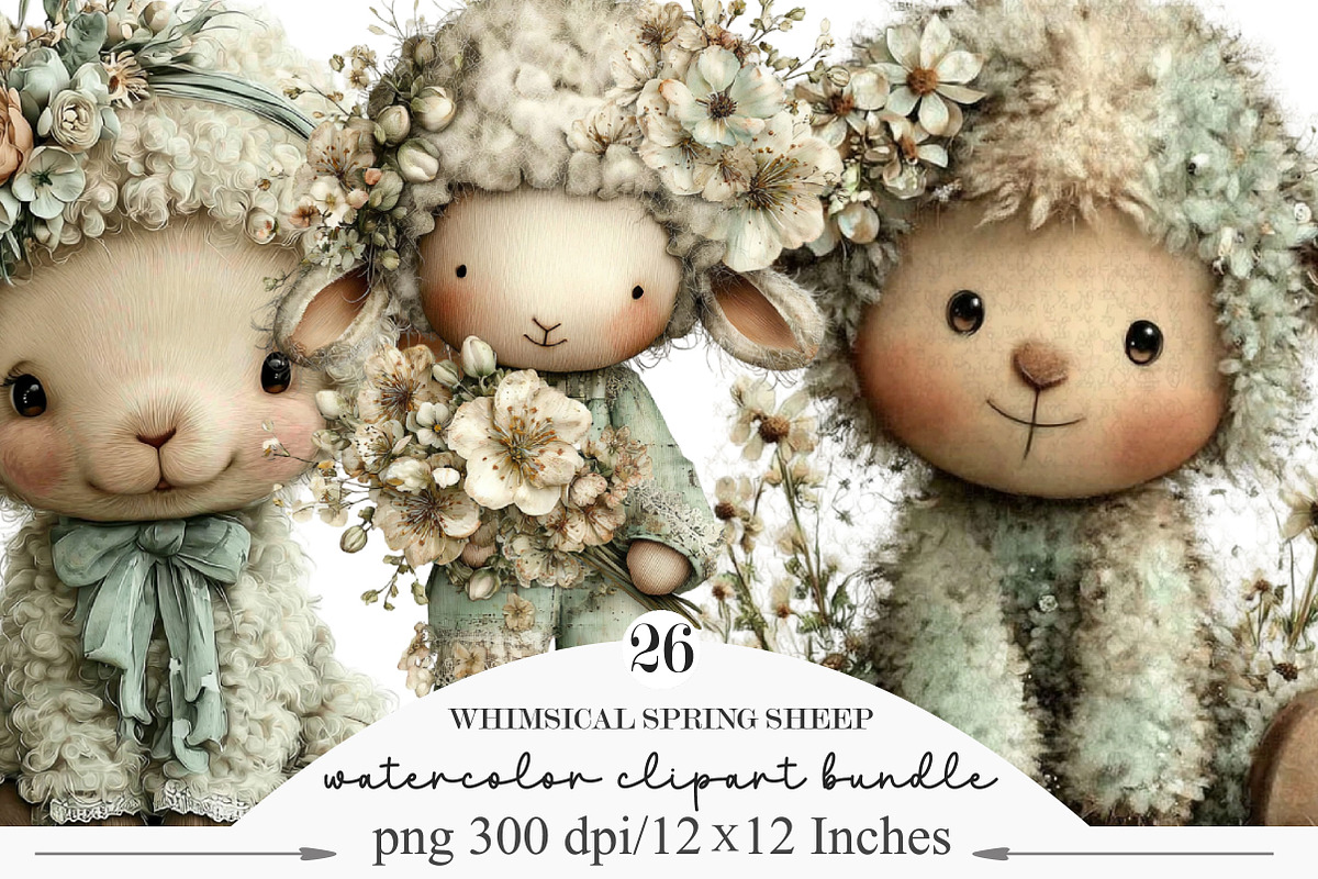 Whimsical Spring Sheep Clipart, an Illustration by Designking (Photo 1 of 5)