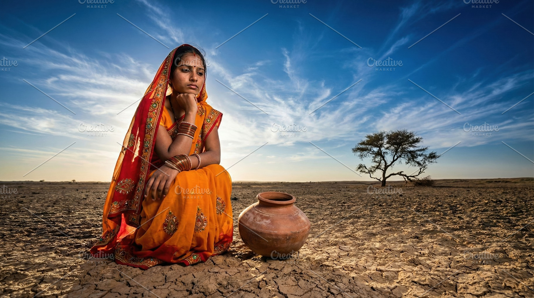 Young Indian Woman in Arid Desert, a Person Photo by Virgo Studio