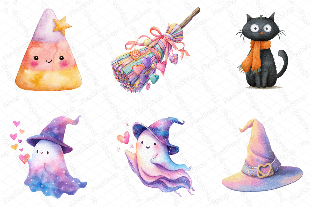 Pastel Halloween Clipart Watercolor, an Illustration by DreamPrint404 (Photo 2 of 5)