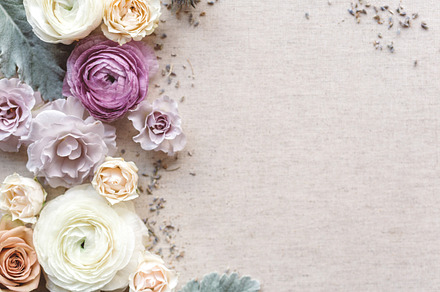 Purple and linen floral styled photo stock photo containing lavender and