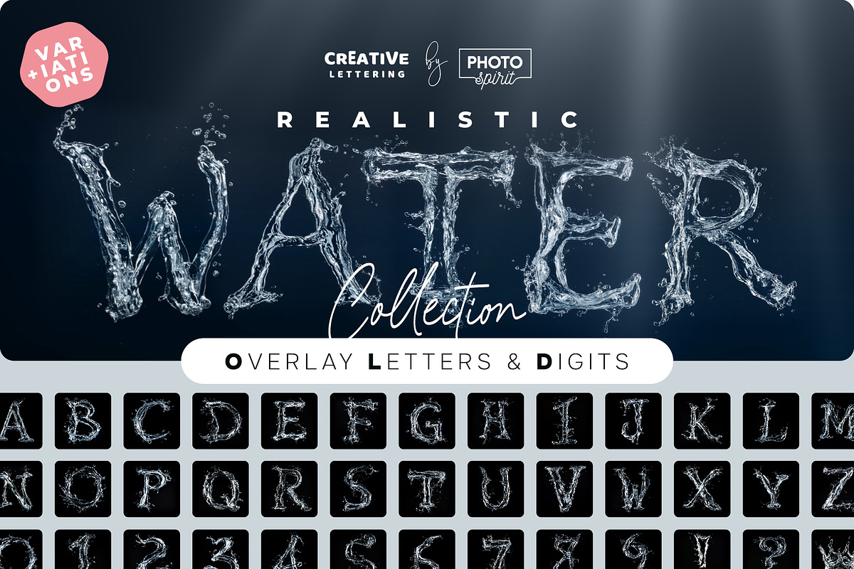 Realistic Water Letters Overlays, a Symbol Font by PhotoSpirit