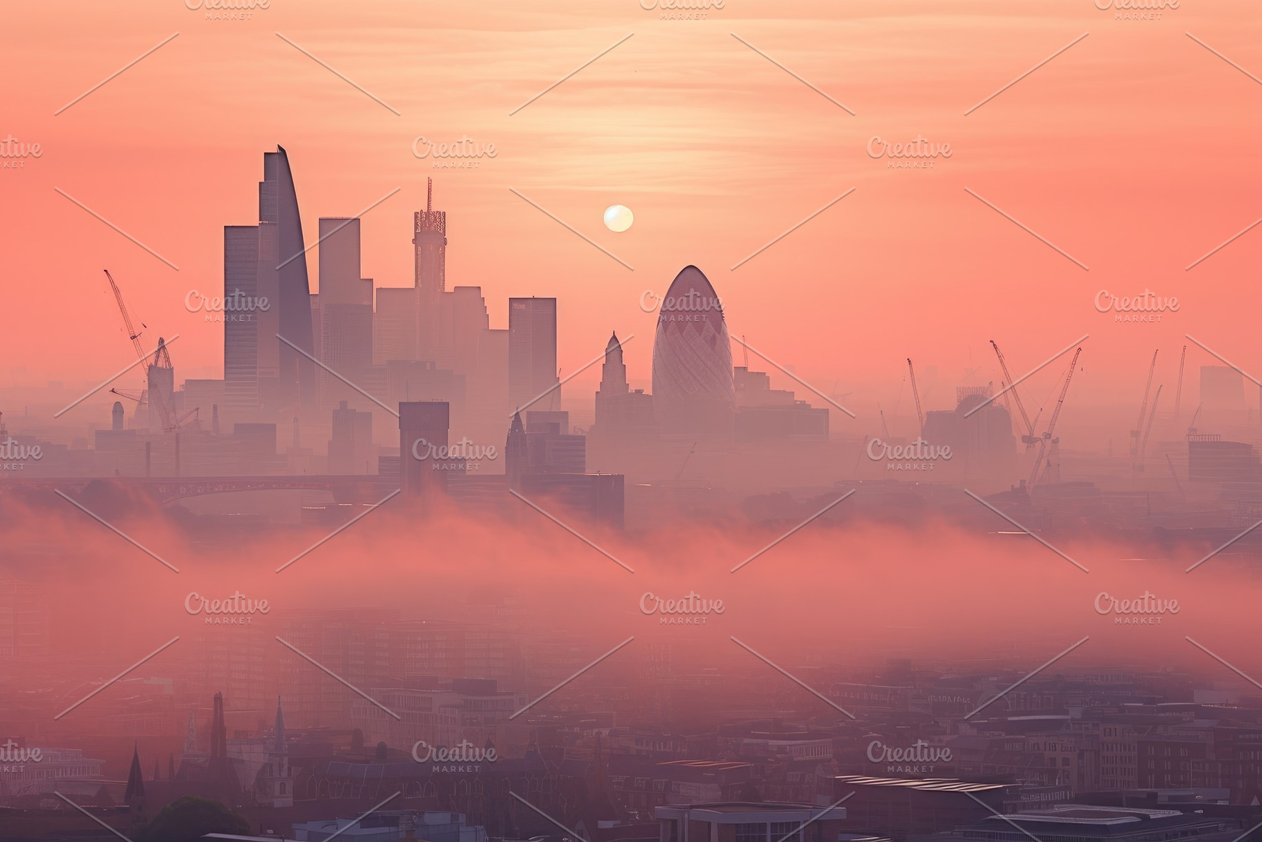 Aerial view of London skyline at sun, a Photo by Iftikhar Alam