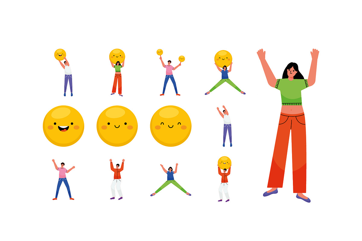 Happy Emoji People Illustration Set
