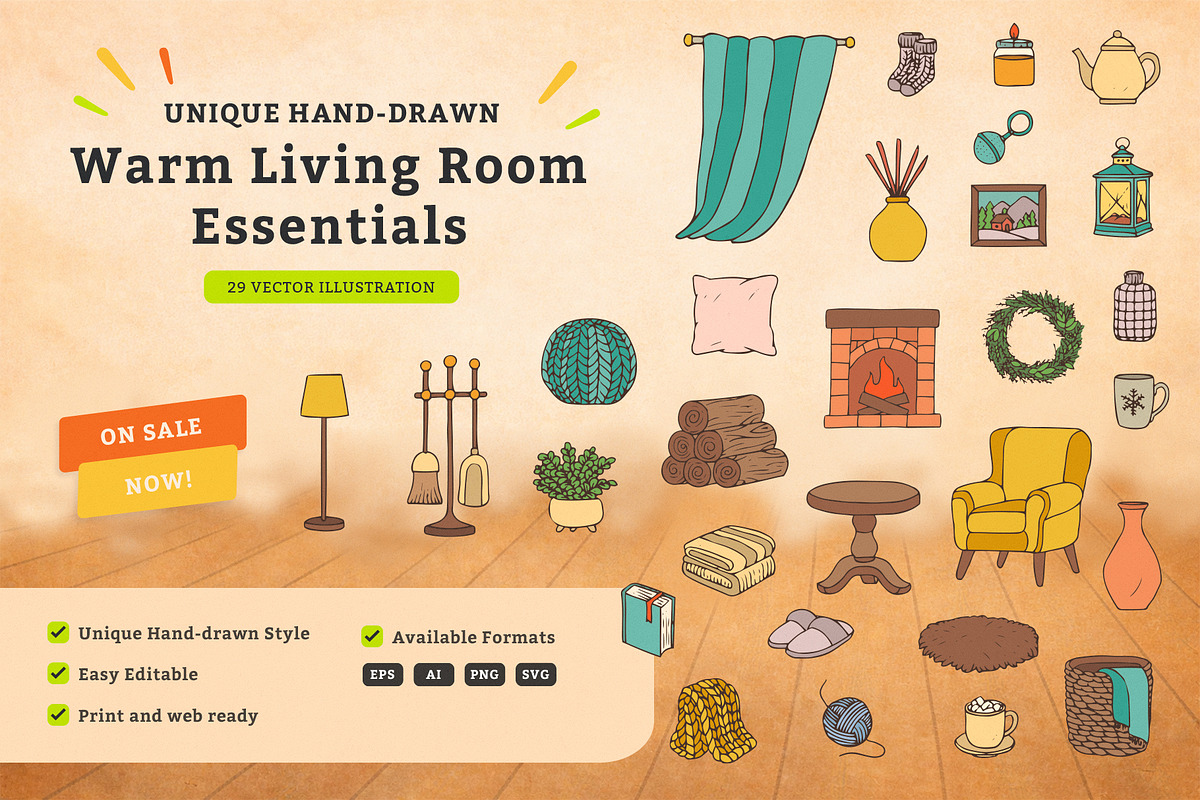Warm Living Room Vector Illustration, an Illustration by MEANDSTUDIO (Photo 1 of 6)