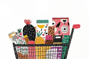 A colorful cartoon shopping cart, a Food Illustration by Sybillla