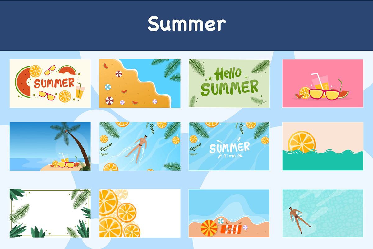 Summer background vector bundle, a Seasonal Illustration by foxndeer (Photo 1 of 4)