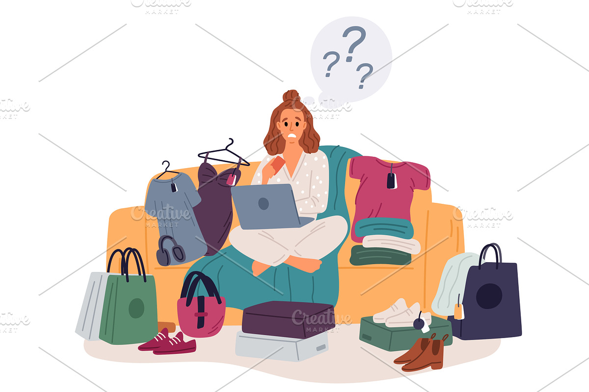 Female shopaholic who suffers from, an Object Illustration by Vectorbuum