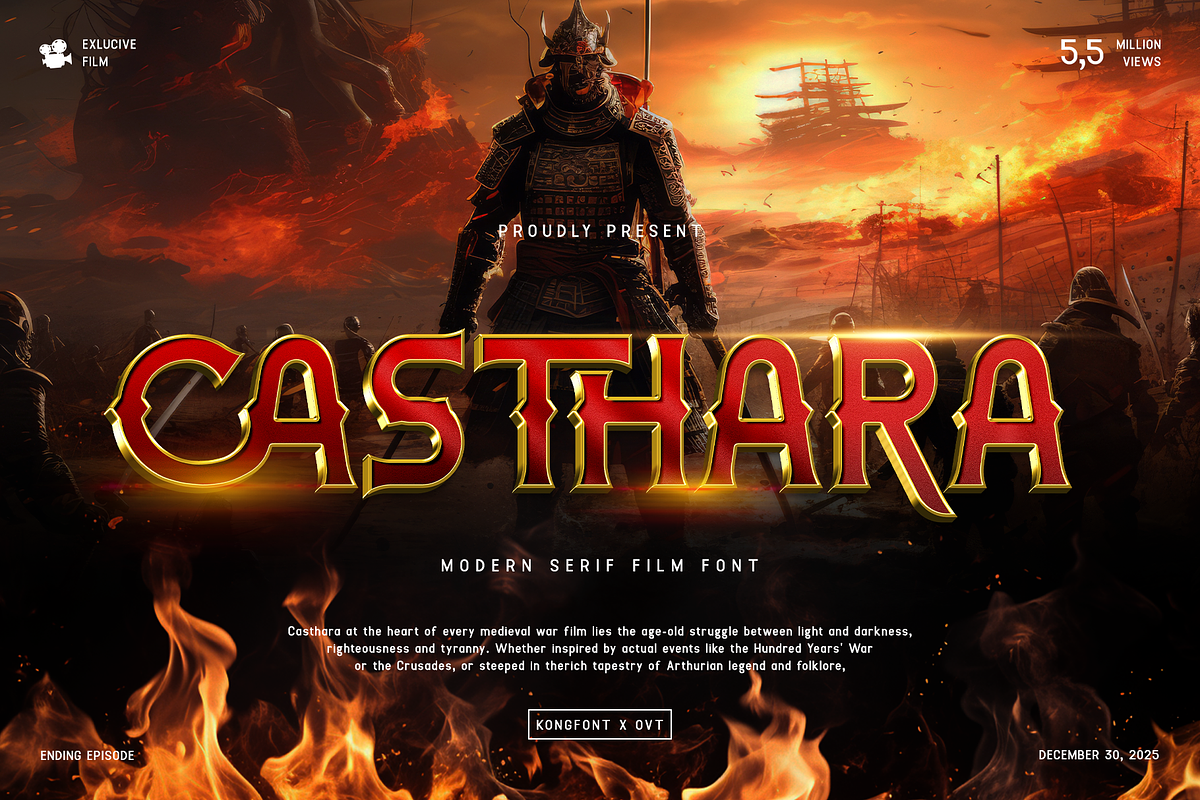 Casthara - Modern Serif Film Font, a Serif Font by overlaytemplates (Photo 1 of 5)