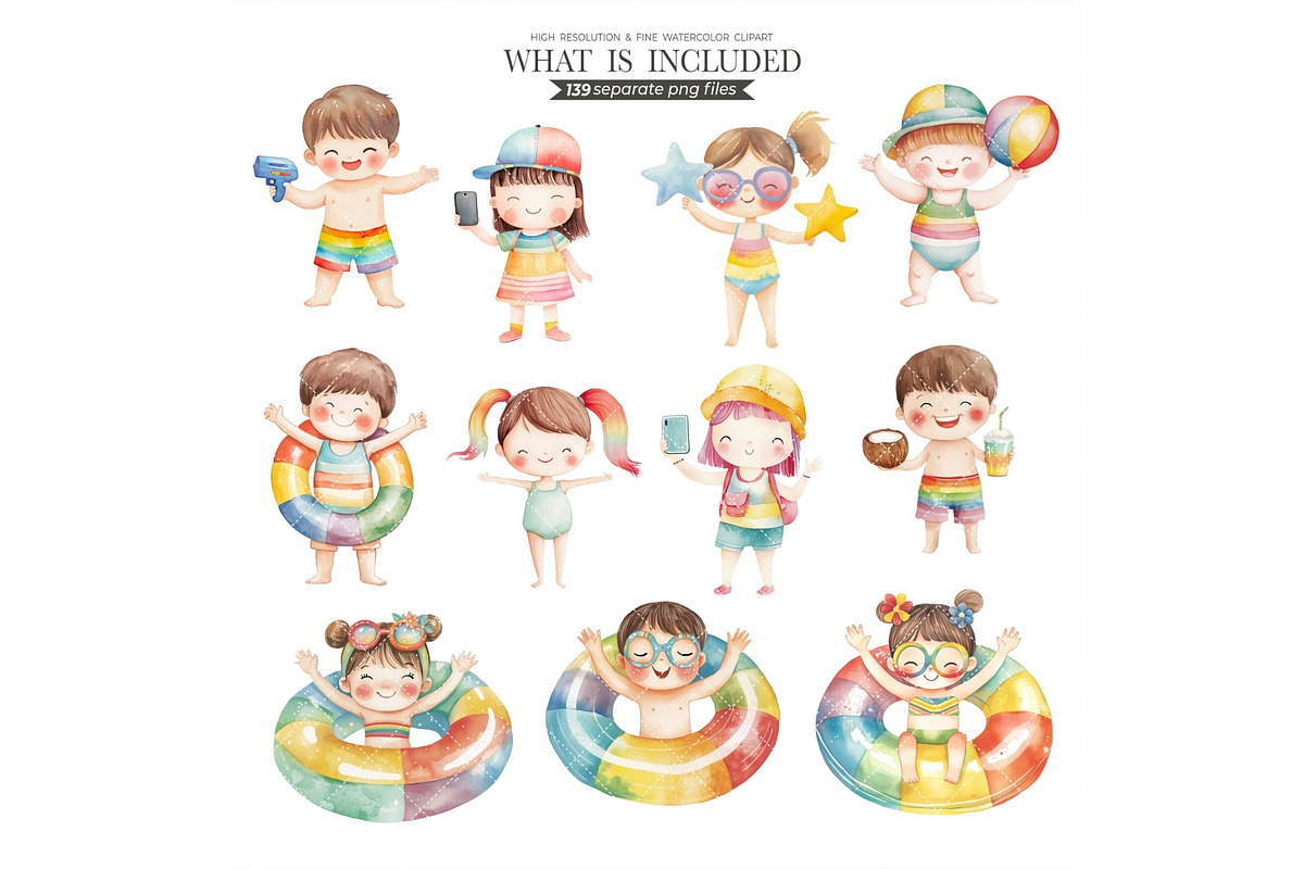 Pool Party, Summer Party Watercolor, an Illustration by CharmClipart (Photo 3 of 10)