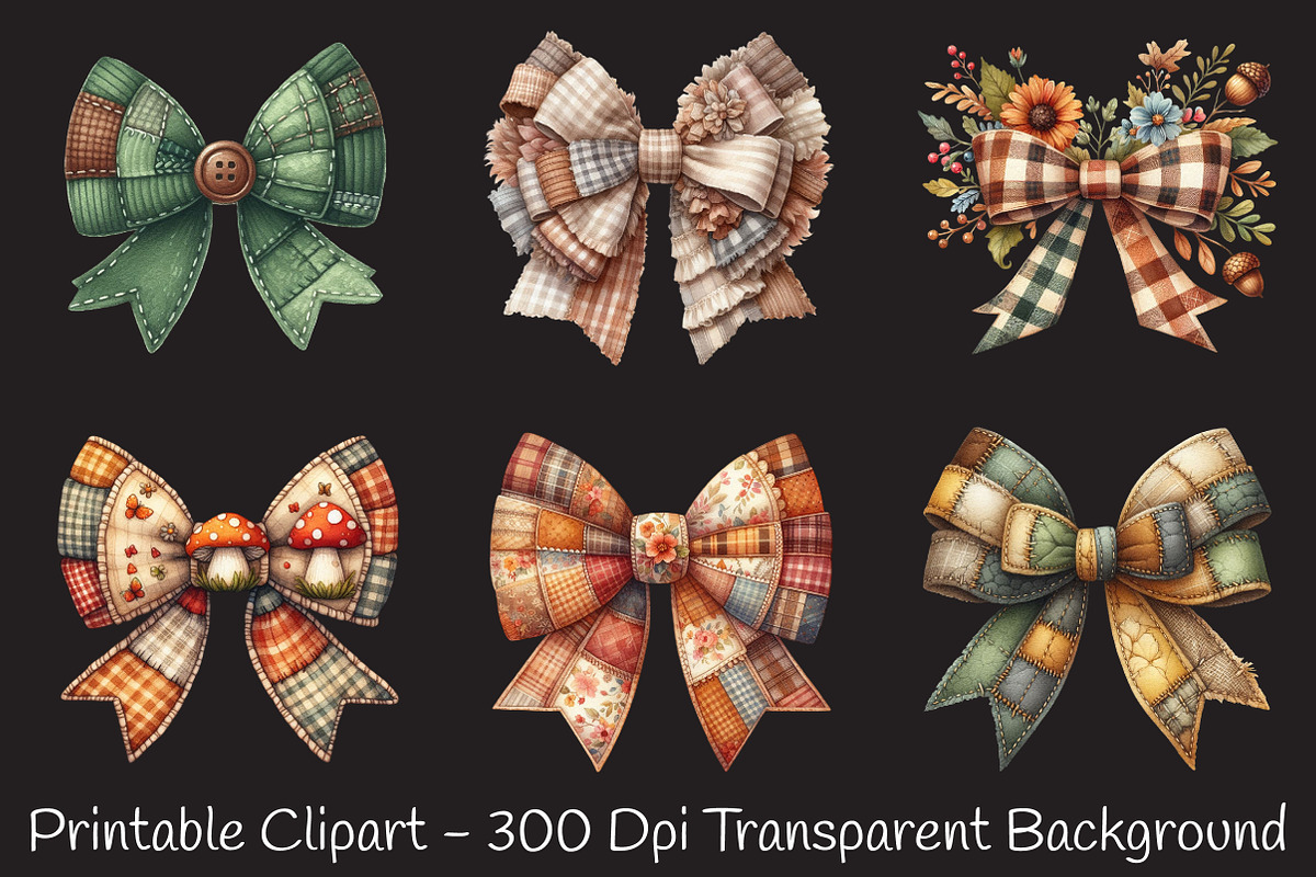 Fall Patchwork Bow Clipart, an Illustration by RobertsArt (Photo 3 of 7)