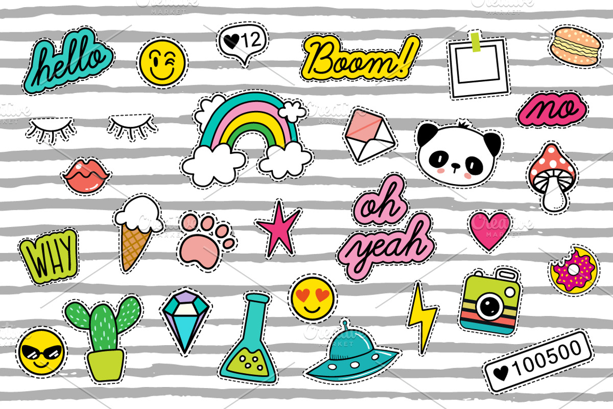 Pop Art 80's patches + 10 patterns, a Pattern Graphic by Hala (Photo 1 of 4)