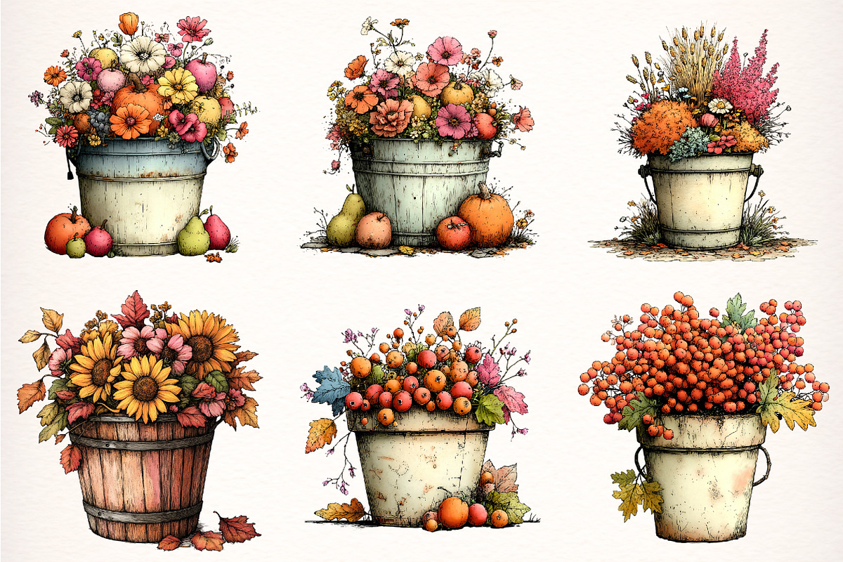 Harvest Bucket Watercolor Clipart, a Transportation Illustration by Digital Artistic99 (Photo 2 of 10)