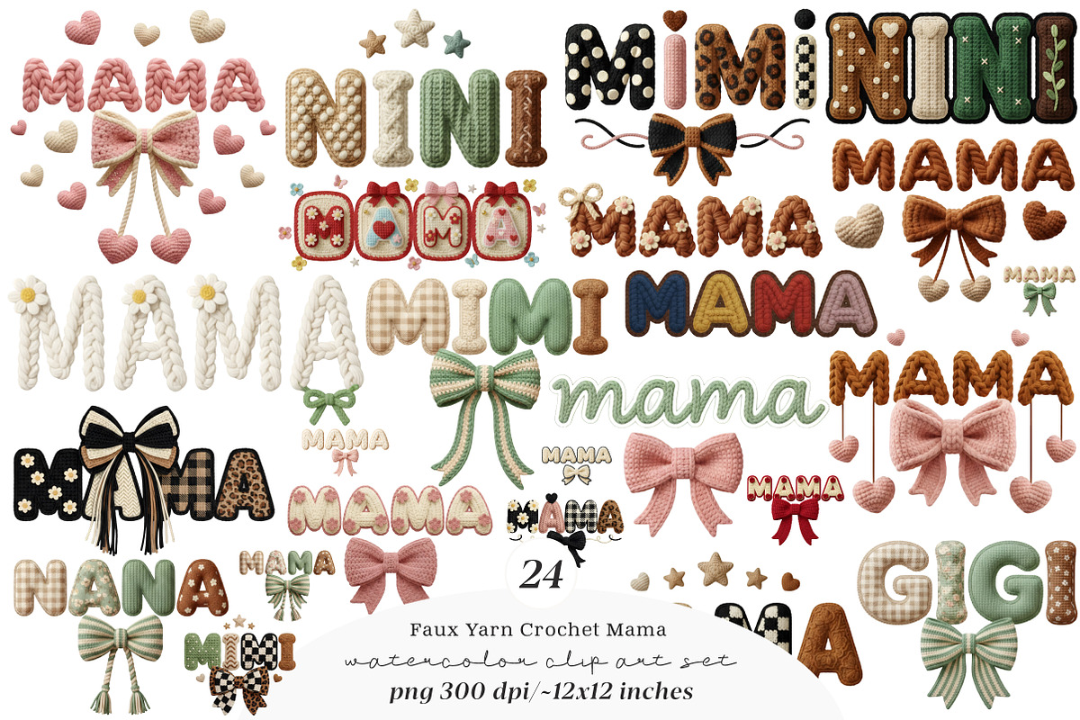 Crochet Mama Clipart PNG Bundle, an Illustration by SinaCreation (Photo 1 of 11)