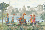 Mughal Emperor's Royal Procession, an Animal Illustration by Mughal Wallpaper (Thumbnail 1 of 2)