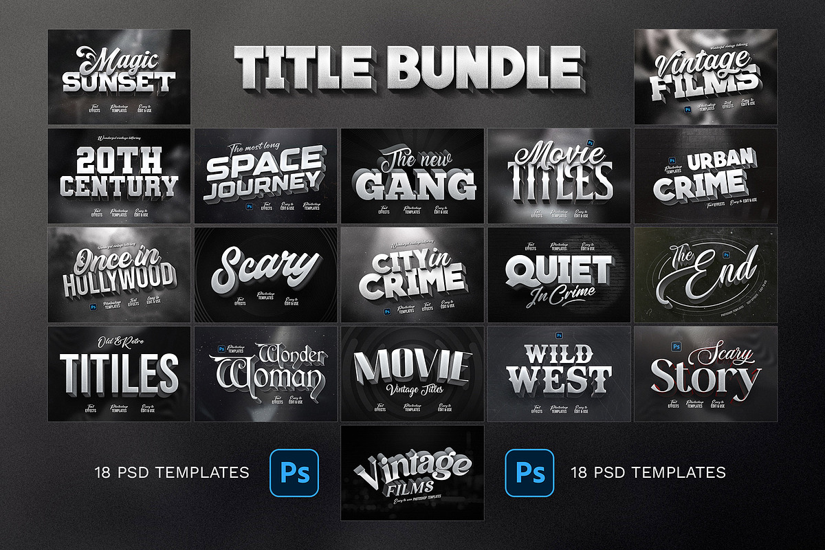 Vintage Movie Title Effects Bundle, a Design Template by Andrew Skoch Design (Photo 2 of 14)