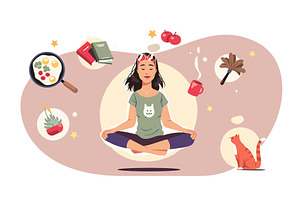 Relaxed housewife meditating