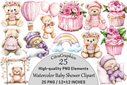 Watercolor Baby Shower Clipart, a Seasonal Illustration by CitraGraphics (Thumbnail 1 of 4)