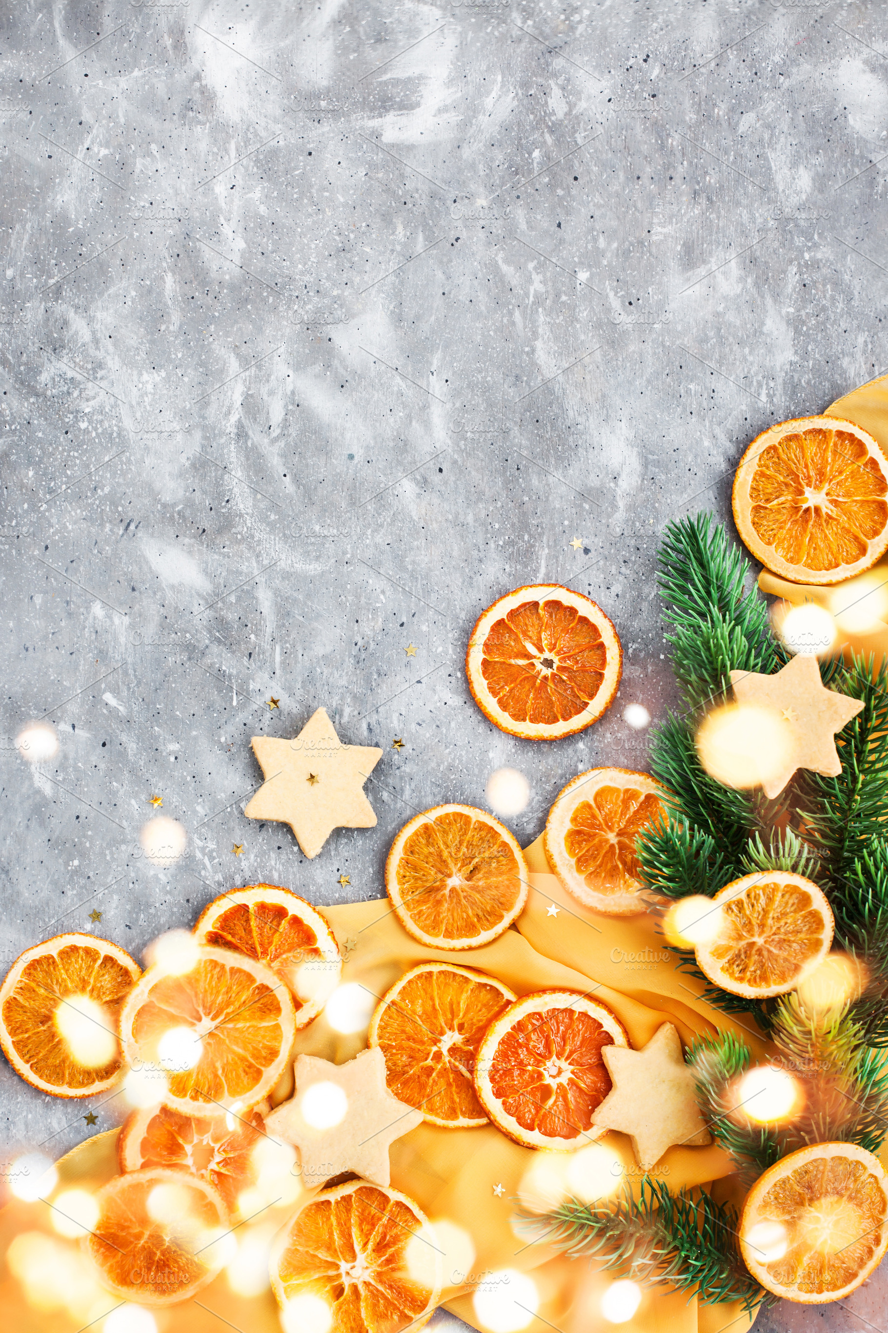 Dried oranges on Holiday background, a Holiday Photo by Kate S