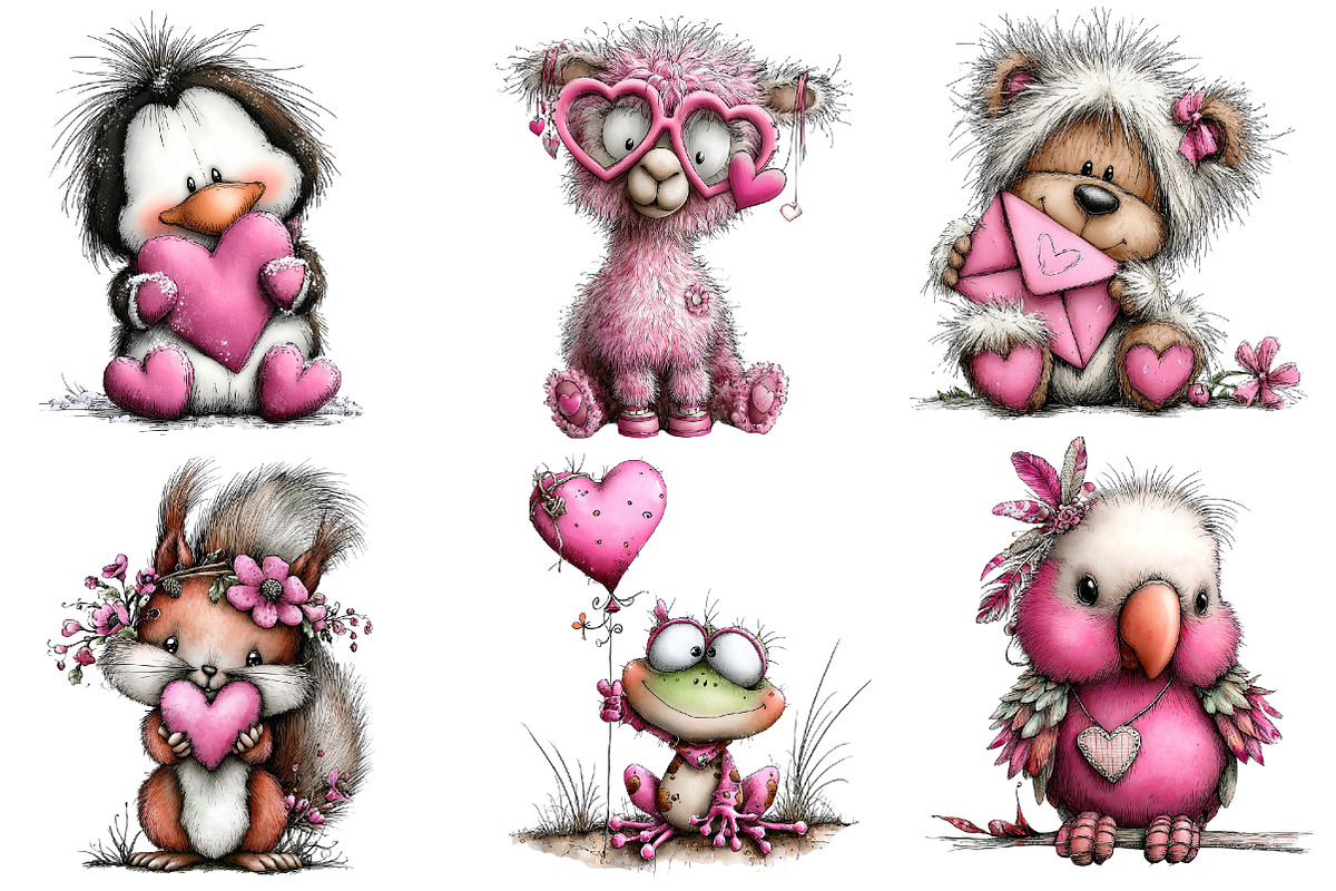Valentine Whimsical Animals Clipart, an Illustration by Dream Creation (Photo 3 of 8)
