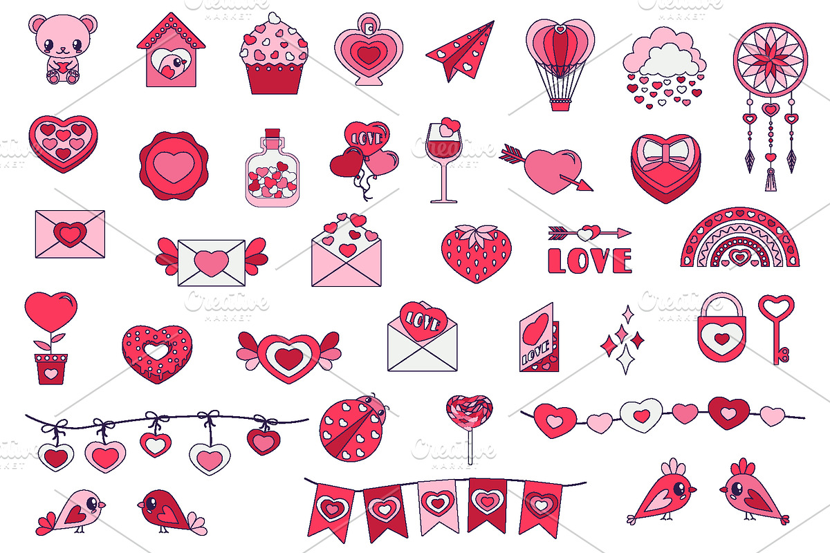 Valentine's Day Retro clip art set, an Illustration by VectoriyA (Photo 3 of 3)