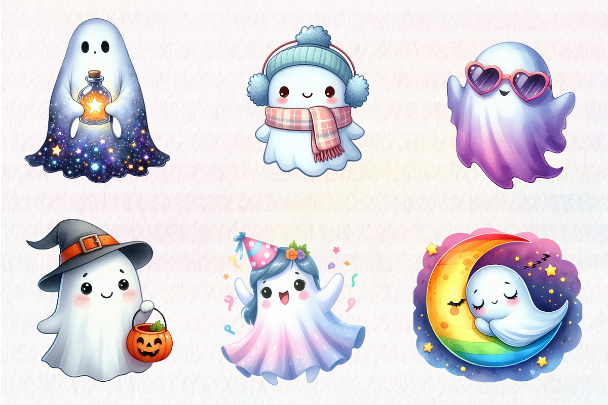 Halloween Iridescent Cute Ghost, an Illustration by CreationArt (Photo 2 of 5)
