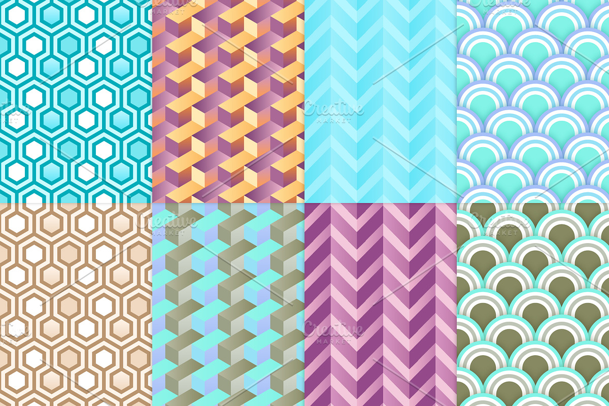 8 Vivid Geometric Seamless Patterns, a Pattern Graphic by Side Project