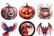 Watercolor Burgundy Halloween PNG, an Illustration by Craft Nest (Thumbnail 3 of 6)
