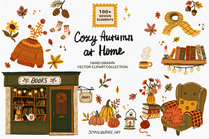 Cozy Autumn at Home - Vector Clipart, a Decorative Illustration by Jenny Quince