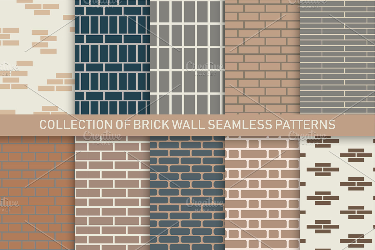 Brick wall tile seamless patterns, a Pattern Graphic by ExpressShop (Photo 1 of 5)