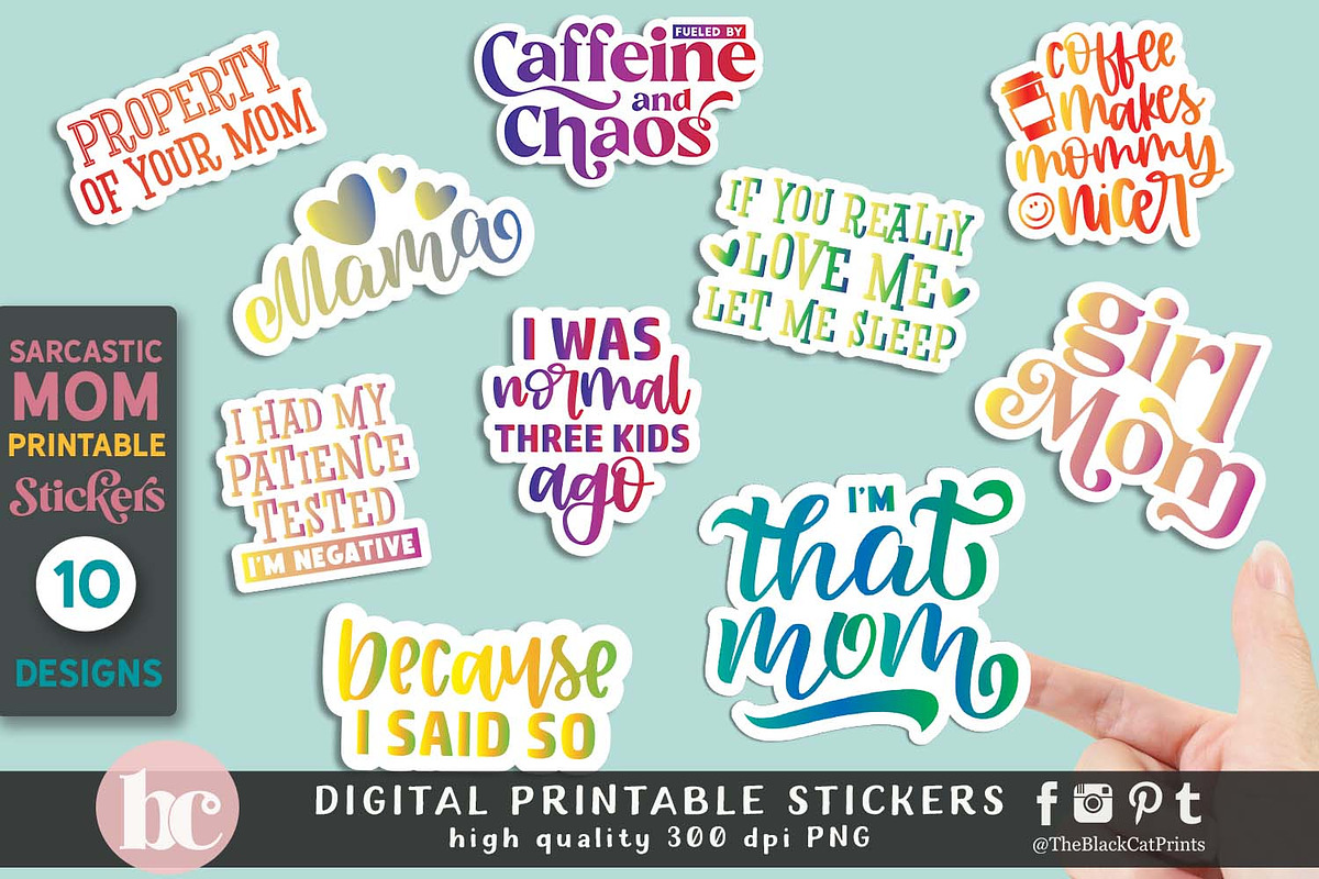 Sarcastic Mom Stickers PNG EPS, a Technology Illustration by TheBlackCatPrints (Photo 1 of 4)