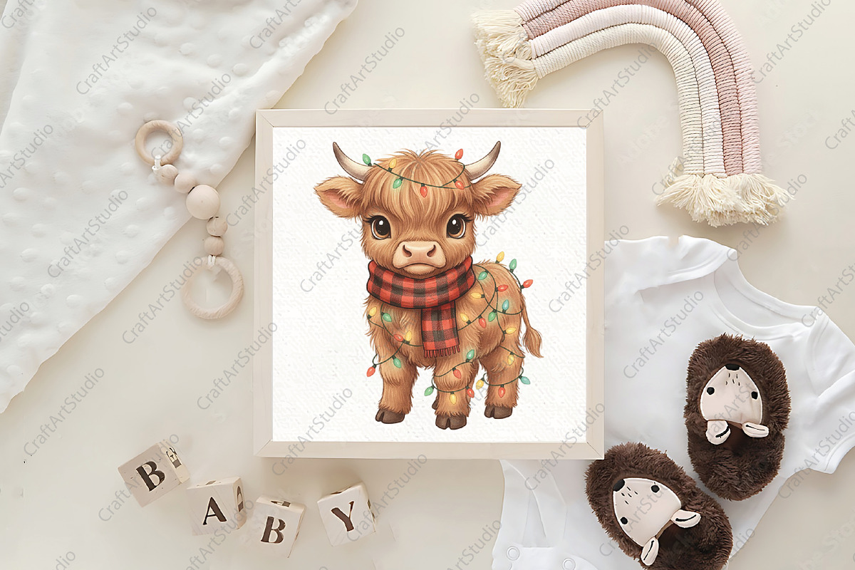 Cute Christmas Highland Cow PNG, an Illustration by CraftArtStudio (Photo 4 of 4)