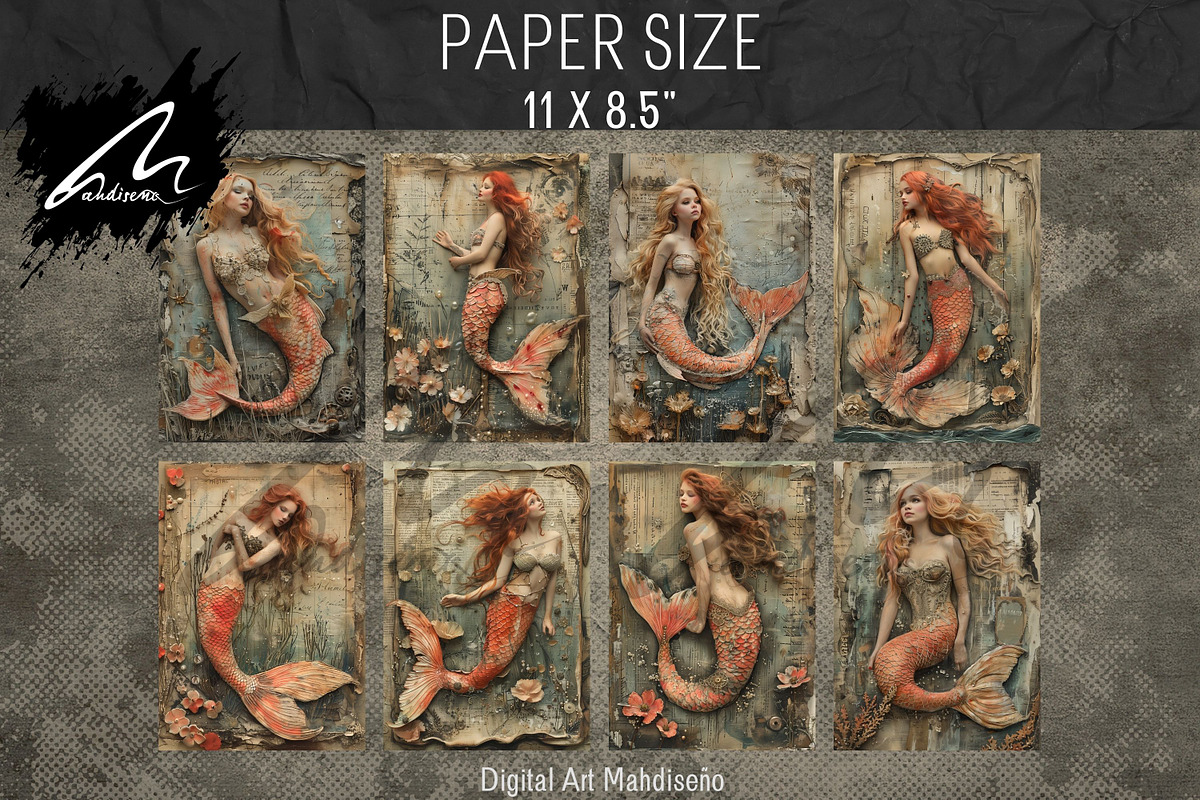 Red Mermaid, Grunge Collage Pages, a Person Illustration by Digital Art Mahdiseño (Photo 4 of 11)